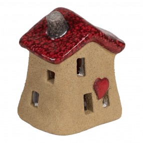 26CE1778 Decoratie Beeld Huis 7x6x8 cm Bruin Rood Keramiek