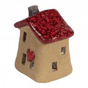 26CE1778 Decoratie Beeld Huis 7x6x8 cm Bruin Rood Keramiek