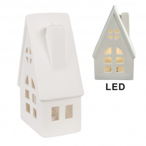 26CE1794 Decorative House with LED 9x6x15 cm Beige Porcelain