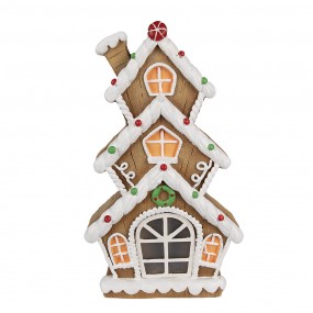 26MG0051 Gingerbread house met LED 24x11x41 cm Bruin Kunststof Peperkoekhuisje