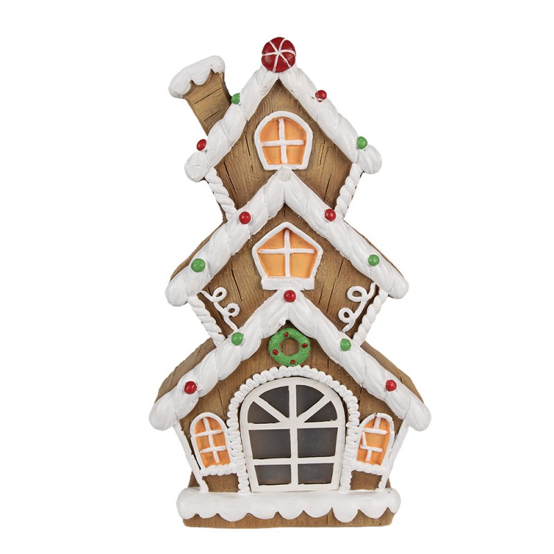 6MG0051 Gingerbread house met LED 24x11x41 cm Bruin Kunststof Peperkoekhuisje