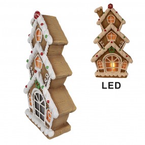 26MG0051 Gingerbread house met LED 24x11x41 cm Bruin Kunststof Peperkoekhuisje