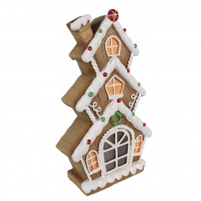 26MG0051 Gingerbread house met LED 24x11x41 cm Bruin Kunststof Peperkoekhuisje