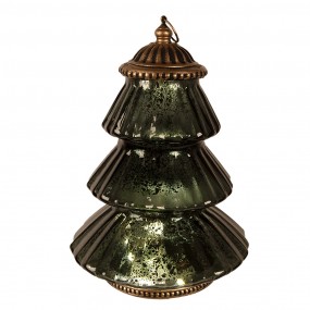 26GL4574GR Décoration de Noël avec éclairage LED Sapin de Noël Ø 16x22 cm Vert Verre