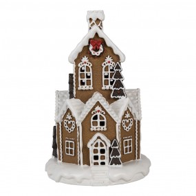 26PR4307 Gingerbread house met LED Ø 21x33 cm Bruin Kunststof