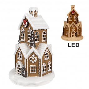 26PR4307 Gingerbread house met LED Ø 21x33 cm Bruin Kunststof