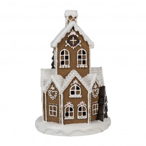 26PR4307 Gingerbread house with LED Ø 21x33 cm Brown Plastic