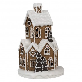 26PR4307 Gingerbread house met LED Ø 21x33 cm Bruin Kunststof