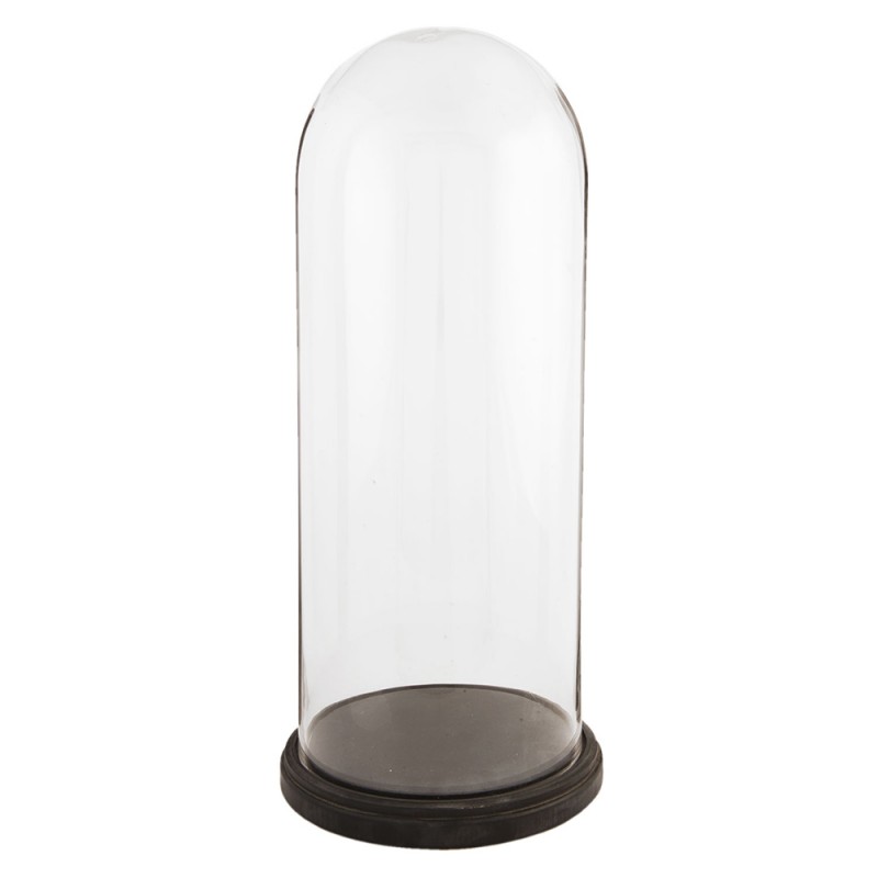 5GL0009 Cloche Ø 26x60 cm Transparent Bois Verre Rond Cloche en Verre