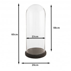 25GL0009 Cloche Ø 26x60 cm Transparent Bois Verre Rond Cloche en Verre