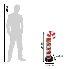 25MG0047 Figure de Noël Canne en sucre d'orge 34x28x91 cm Rouge Blanc Plastique