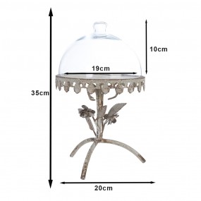 263544 Cloche Ø 20x35 cm Grey Iron Flowers Round Glass Bell Jar