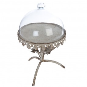 263544 Cloche Ø 20x35 cm Grey Iron Flowers Round Glass Bell Jar