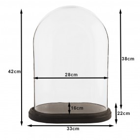 26GL1267 Cloche 33x22x42 cm Brown Glass Wood Oval Glass Bell Jar