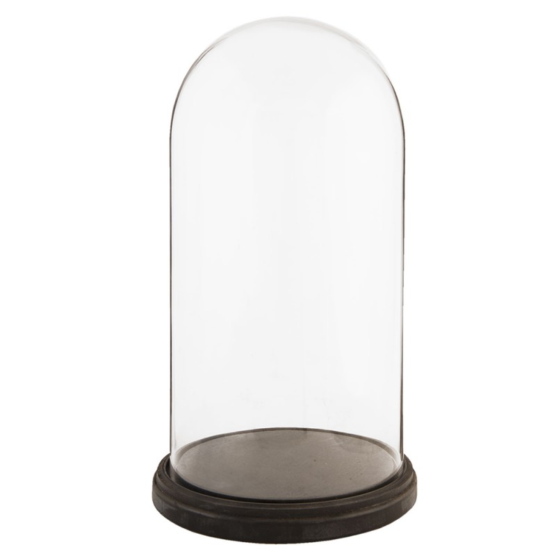 6GL1273 Cloche Ø 26x47 cm Noir Bois Verre Rond Cloche en Verre