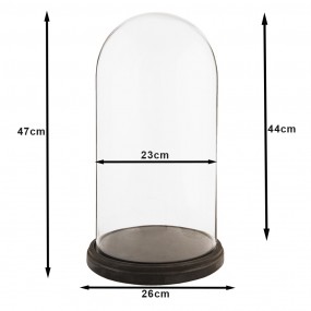 26GL1273 Cloche Ø 26x47 cm Noir Bois Verre Rond Cloche en Verre