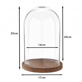 26GL1945 Cloche Ø 17x25 cm Transparent Glass Wood