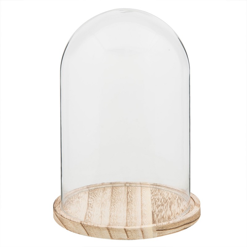 6GL2169 Cloche Ø 17x25 cm Verre Bois Rond Cloche en Verre