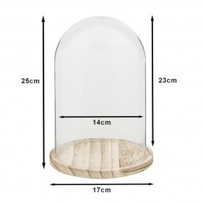 26GL2169 Cloche Ø 17x25 cm Verre Bois Rond Cloche en Verre