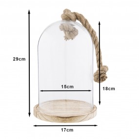 26GL2222 Cloche Ø 17x29 cm Bois Verre Rond Cloche en Verre