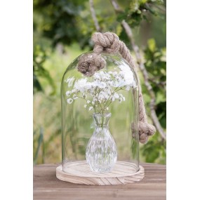 26GL2222 Cloche Ø 17x29 cm Wood Glass Round Glass Bell Jar