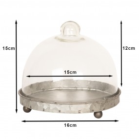 26GL2492 Cloche Ø 16x15 cm Grey Iron Glass Round Glass Bell Jar