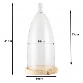 26GL3006 Stolp  Ø 19x41 cm Hout Glas Rond Glazen Stolp