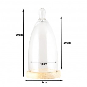 26GL3007 Stolp  Ø 14x29 cm Hout Glas Rond Glazen Stolp