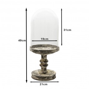 26GL3011L Cloche Ø 21x49 cm Metal Glass Round Glass Bell Jar