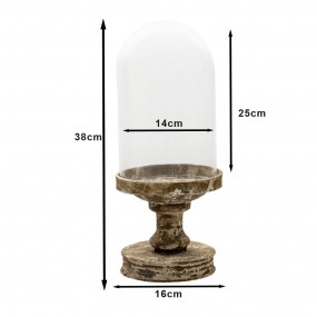 26GL3011M Cloche Ø 16x38 cm Bois Métal Rond Cloche en Verre