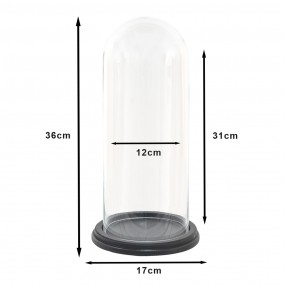 26GL3473 Cloche Ø 17x35 cm Bois Verre Rond Cloche en Verre