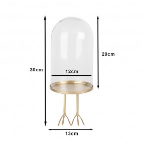 26GL4040 Cloche Ø 13x30 cm Couleur or Fer Verre Rond Cloche en Verre