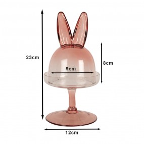 26GL4385 Cloche Ø 12x23 cm Pink Glass Rabbit Round Glass Bell Jar