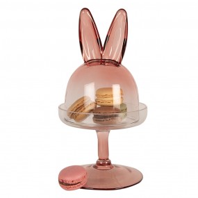 26GL4385 Cloche Ø 12x23 cm Pink Glass Rabbit Round Glass Bell Jar