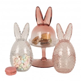 26GL4385 Cloche Ø 12x23 cm Pink Glass Rabbit Round Glass Bell Jar