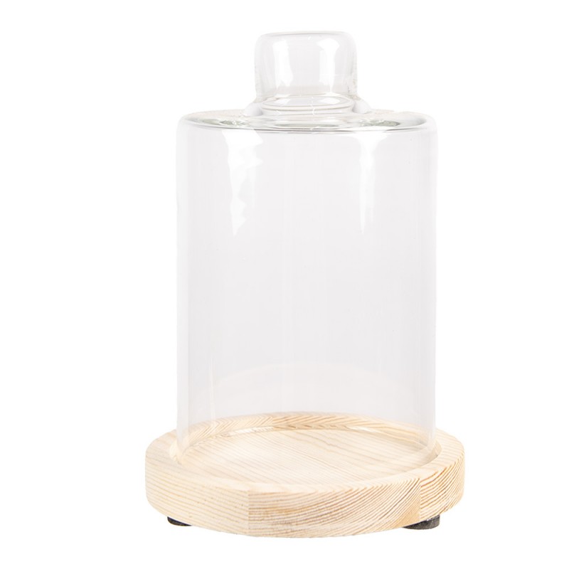 6GL4482 Glocke Ø 11x17 cm Braun Holz Glas Rund Glasglocke