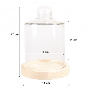 26GL4482 Glocke Ø 11x17 cm Braun Holz Glas Rund Glasglocke