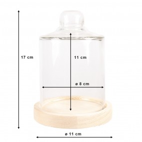 26GL4482 Cloche Ø 11x17 cm Brown Wood Glass Round Glass Bell Jar