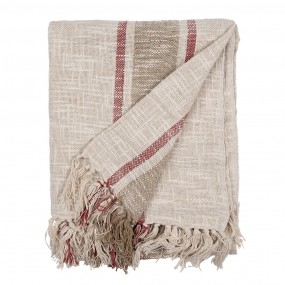 2KT060.140 Throw Blanket 125x150 cm Beige Brown Cotton Stripes Blanket