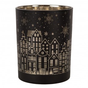 26GL4606 Porte-bougie set de 2 Ø 9x10 / Ø 10x12 cm Noir Verre Maisons Porte-bougies