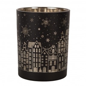 26GL4606 Porte-bougie set de 2 Ø 9x10 / Ø 10x12 cm Noir Verre Maisons Porte-bougies