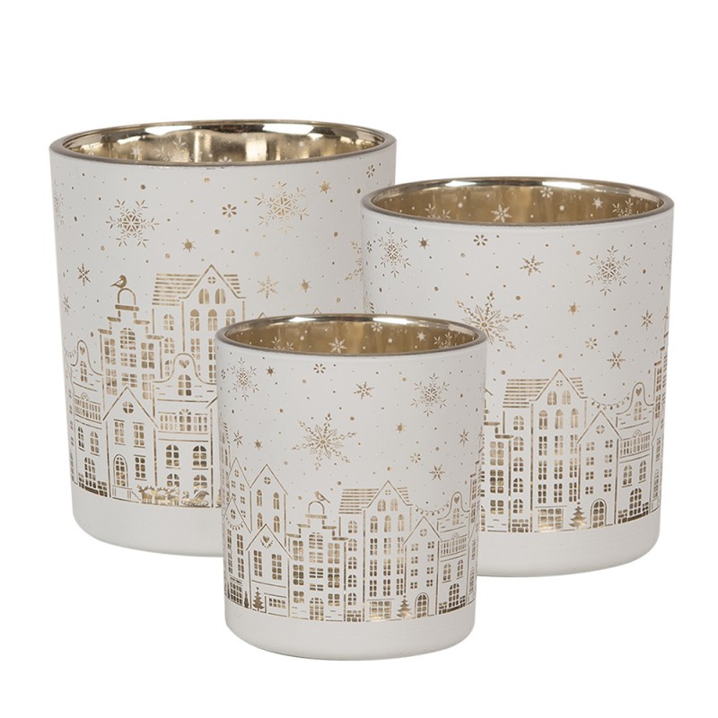 6GL4657 Porte-bougie set de 3 Blanc Verre Maisons