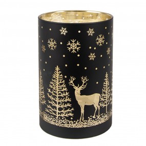 26GL4668 Tealight Holder with LED Ø 9x16 cm Black Gold colored Glass Deer