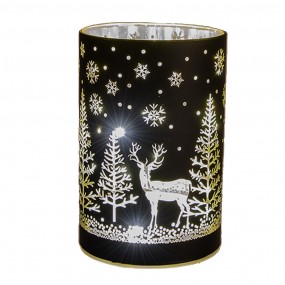 26GL4668 Tealight Holder with LED Ø 9x16 cm Black Gold colored Glass Deer