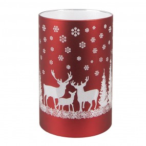 26GL4669 Tealight Holder with LED Ø 8x12 cm Red Glass Deer