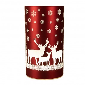 26GL4669 Tealight Holder with LED Ø 8x12 cm Red Glass Deer