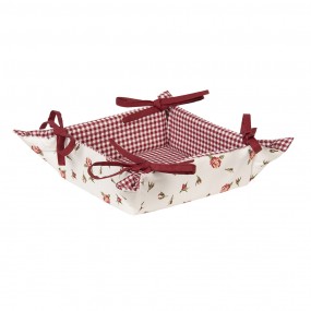 2ROR47 Bread Basket 35x35x8 cm Red White Cotton Roses Kitchen Gift