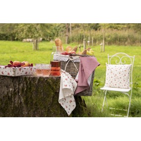 2ROR47 Bread Basket 35x35x8 cm Red White Cotton Roses Kitchen Gift