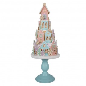 25PR0136 Gingerbread house 59 cm Blauw Roze Kunststof Peperkoekhuisje