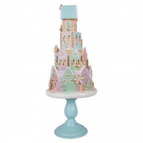 25PR0136 Gingerbread house 59 cm Blauw Roze Kunststof Peperkoekhuisje